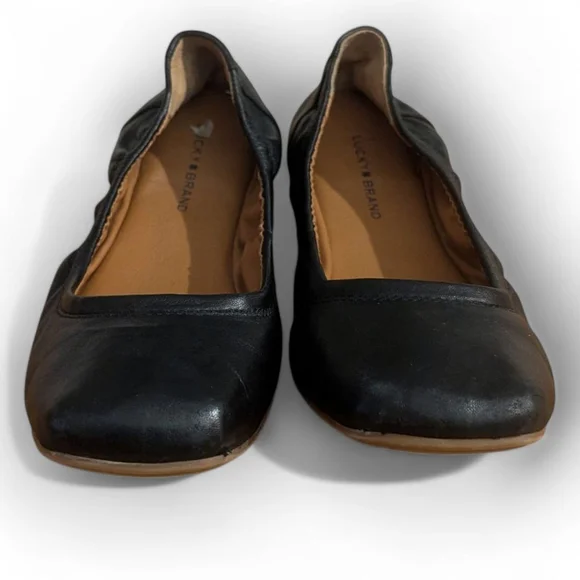 Lucky Brand Ballet Flats Black Leather Square toe 7.5 - Picture 3 of 11